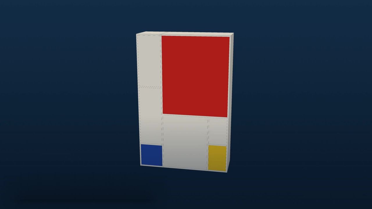 Het 3D-model van de Mondriaankast, zoals FlowCraft het uitrekende.
